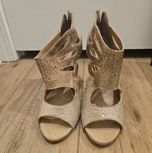 Betsey Johnson Gold Rhinestone Cutout Heels